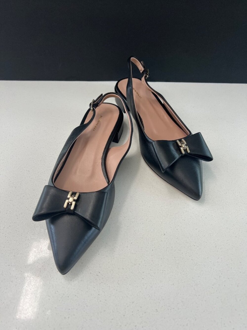 Bruno Magli Bella Pointed Toe black leather Slingback Flats size 8 NEW